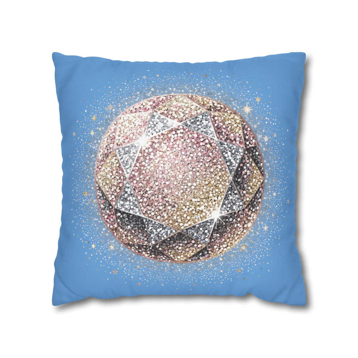 Glittery Light Blue Spun Polyester Square Pillowcase