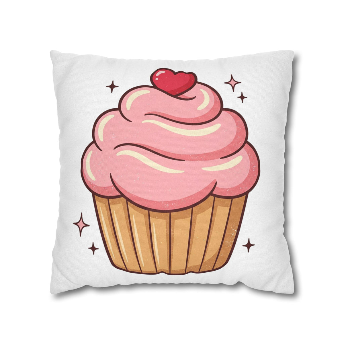 Pink Cupcake Spun Polyester Square Pillowcase- White