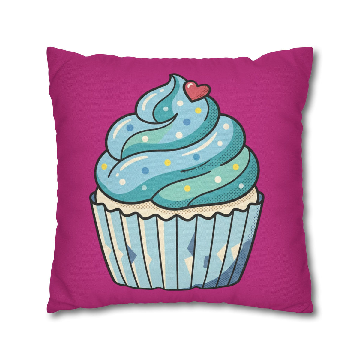 Cupcake Throw Pillow — Cute Blue Frosting Decorative Pillowcase- Magenta