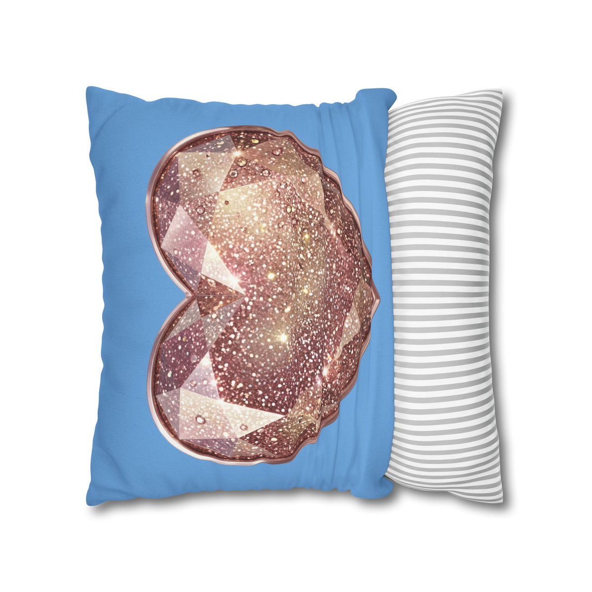 Glitter Gem Heart Pillowcase — Sparkling Rose Gold Heart on Blue