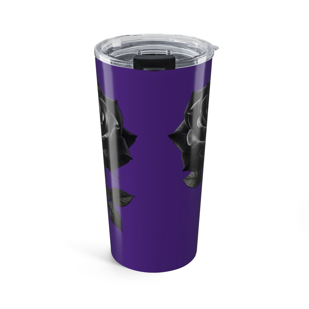 20oz Purple Tumbler with Black Roses – Gothic Floral Travel Cup- Dark Purple