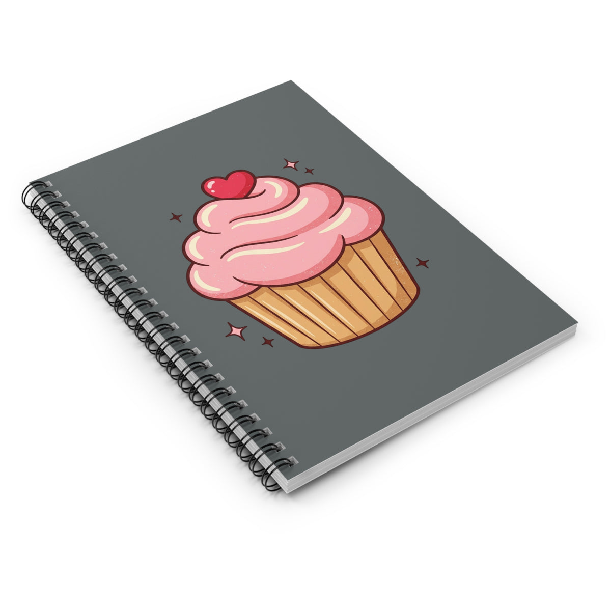 Pink Cupcake Spiral Notebook - Ruled Line- Dark Grey