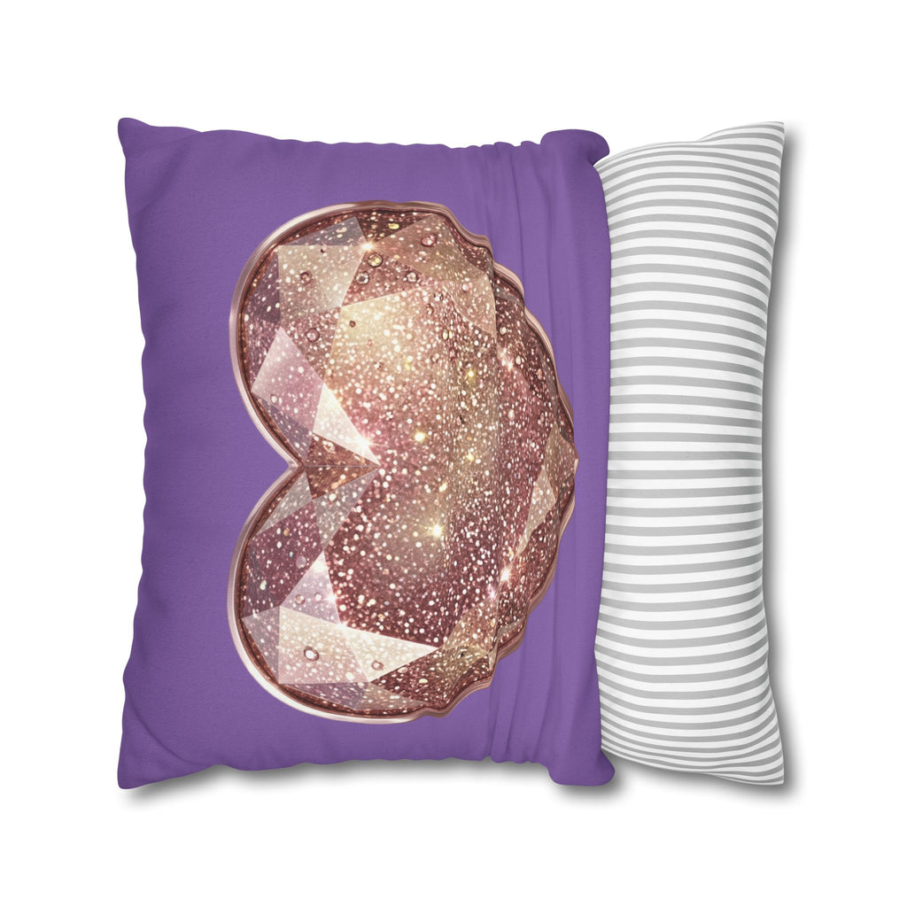Glitter Gem Heart Pillowcase — Purple Decorative Throw Pillow Cover- Light Purple