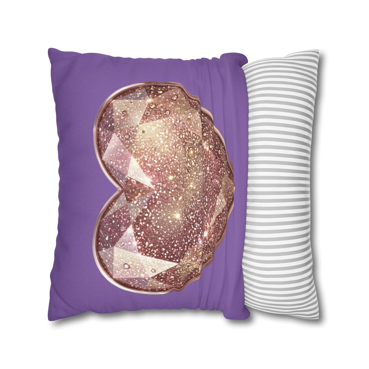 Glitter Gem Heart Pillowcase — Purple Decorative Throw Pillow Cover- Light Purple