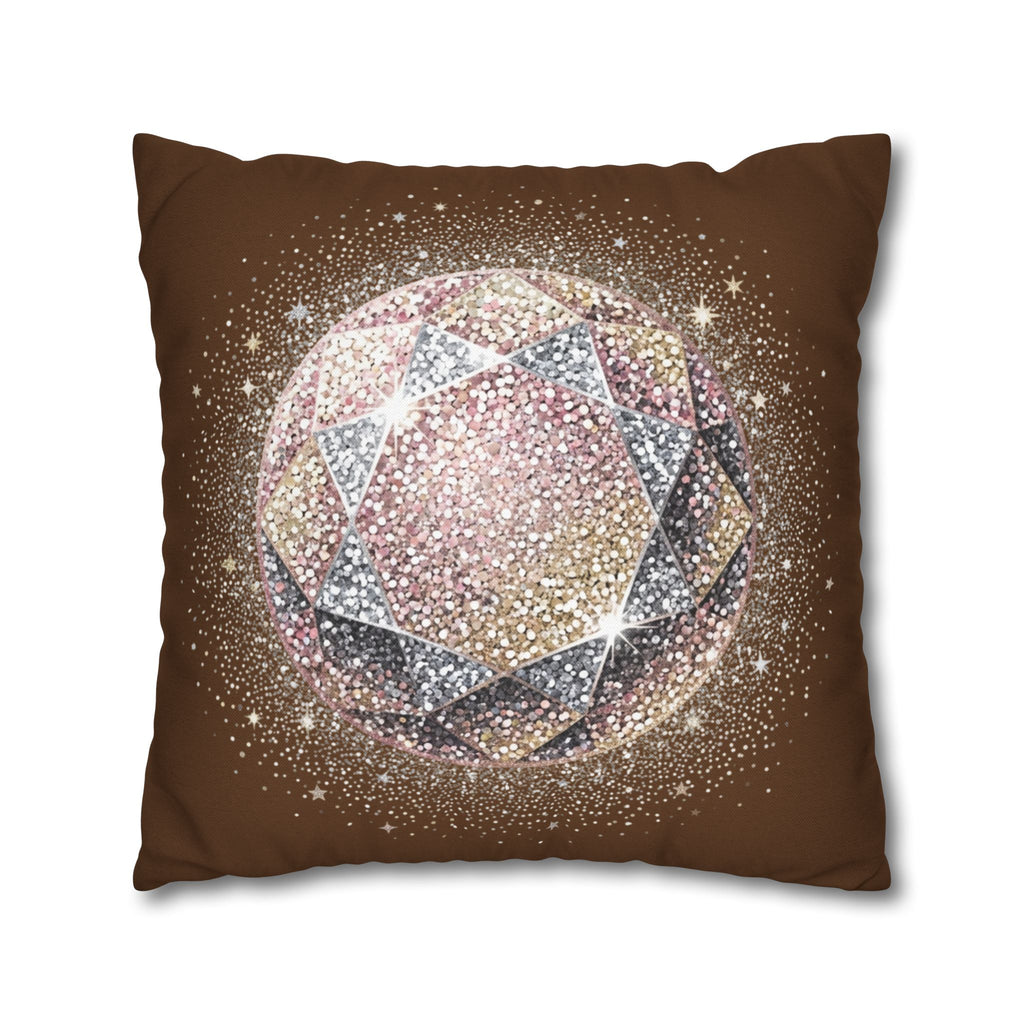 Glittery Brown Spun Polyester Square Pillowcase