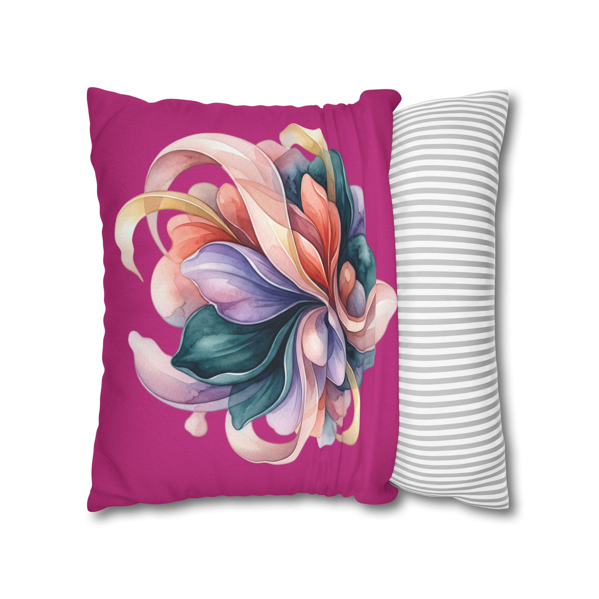 Floral Whirl Decorative Pillowcase — Pink Abstract Bloom Square Cushion Cover