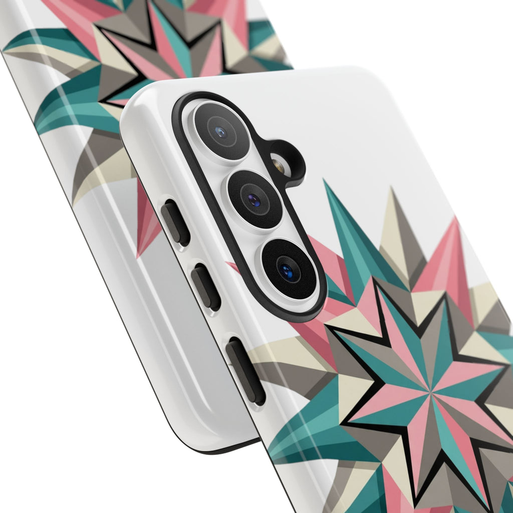 Geometric Star Tough Phone Case – Pink Teal Compass Design