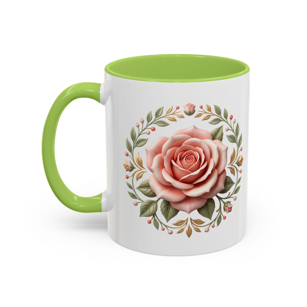 Rose Wreath Accent Coffee Mug — Floral 11/15oz Tea & Coffee Cup