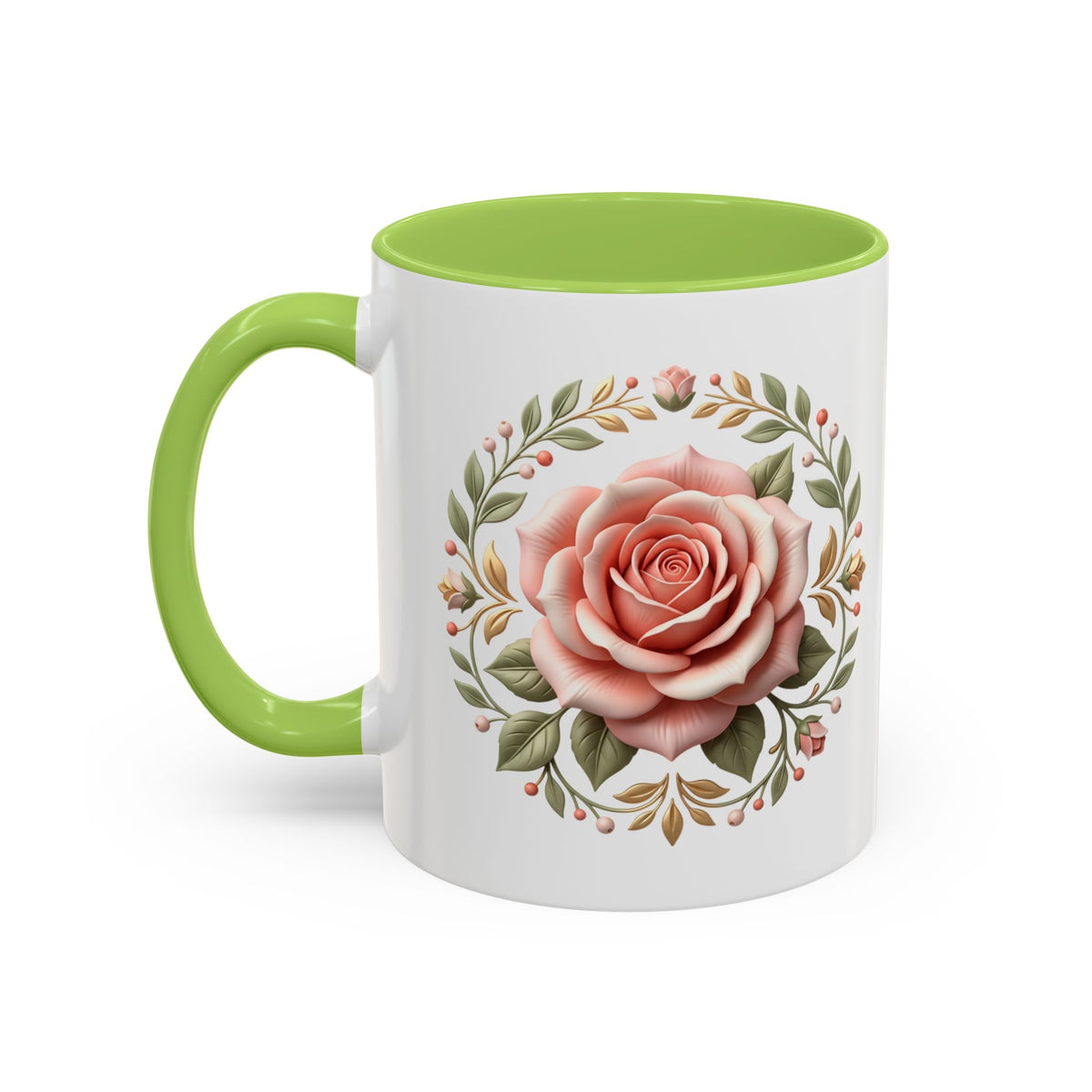 Rose Wreath Accent Coffee Mug — Floral 11/15oz Tea & Coffee Cup