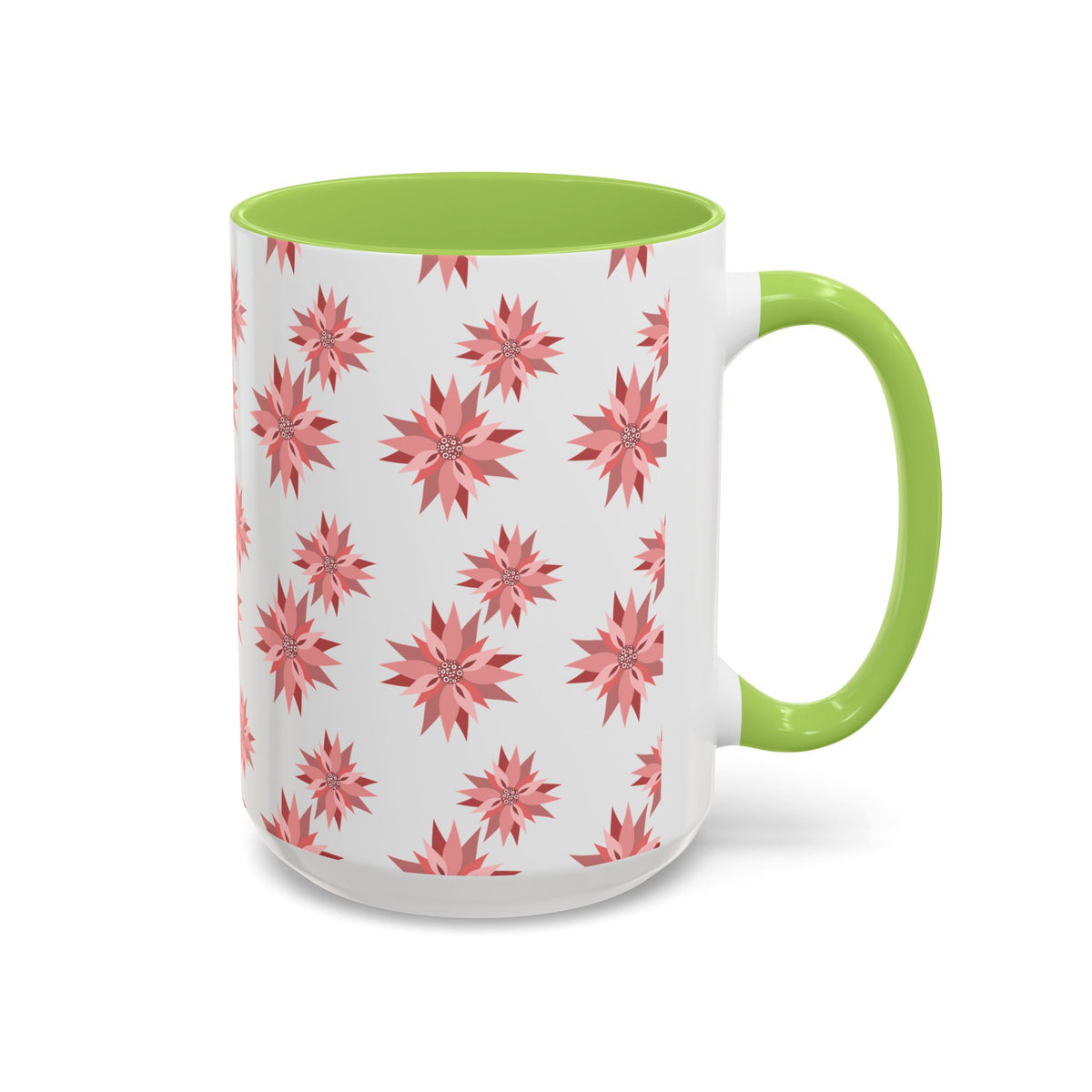 Pink Geometric Floral Accent Coffee Mug — 11/15oz