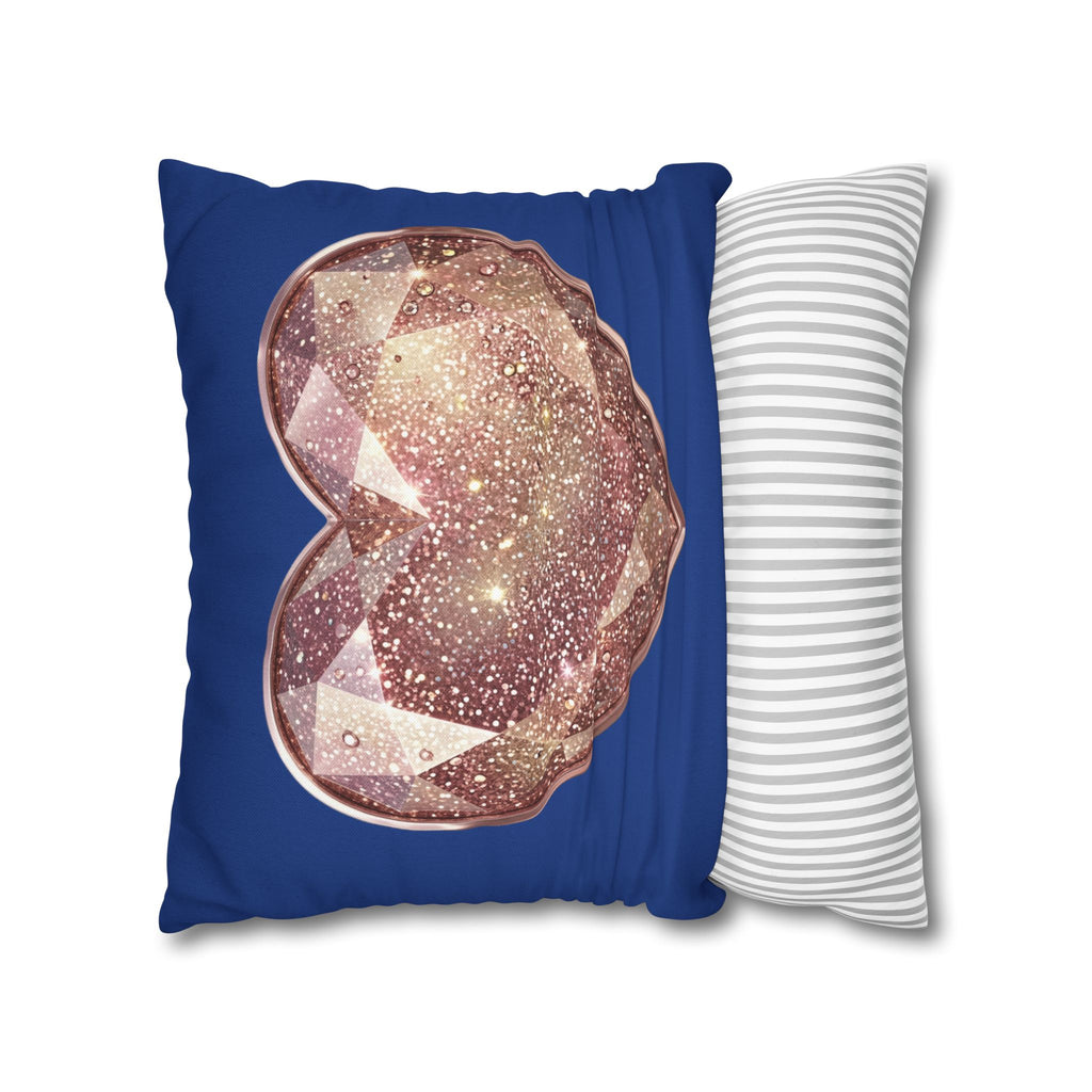 Galaxy Rose Gold Heart Pillowcase — Decorative Square Throw Pillow- Navy