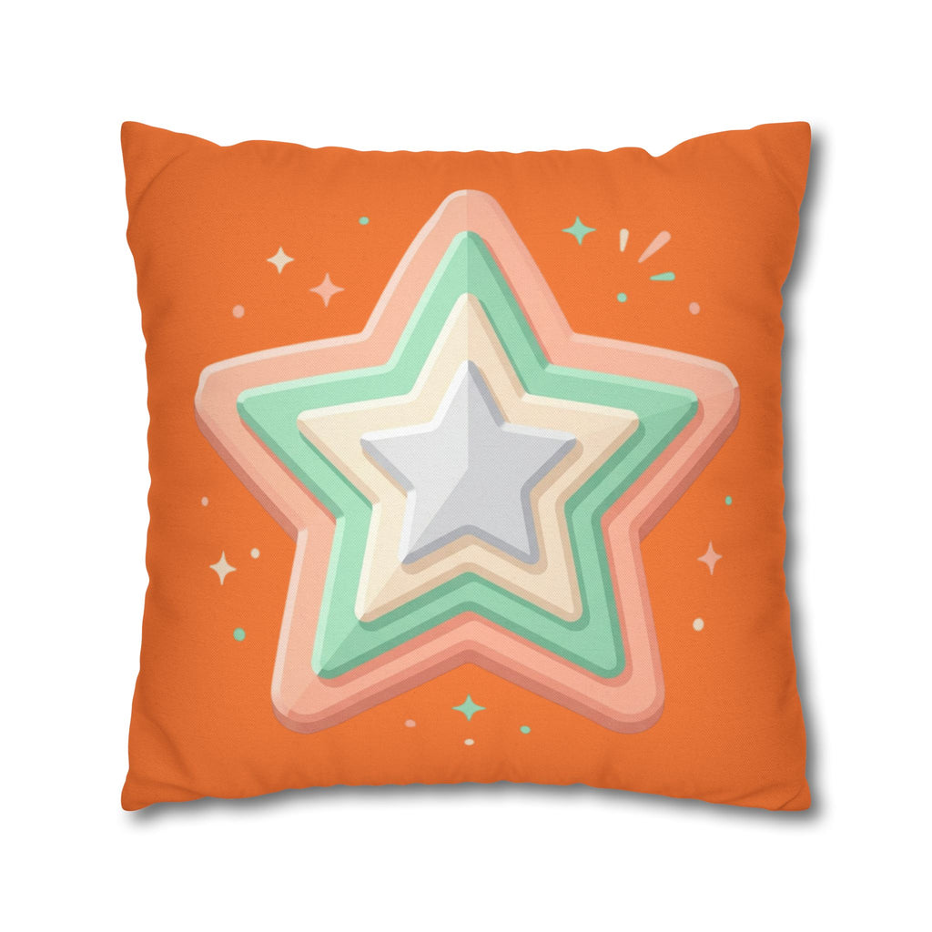 Star Shape Orange Spun Polyester Square Pillowcase