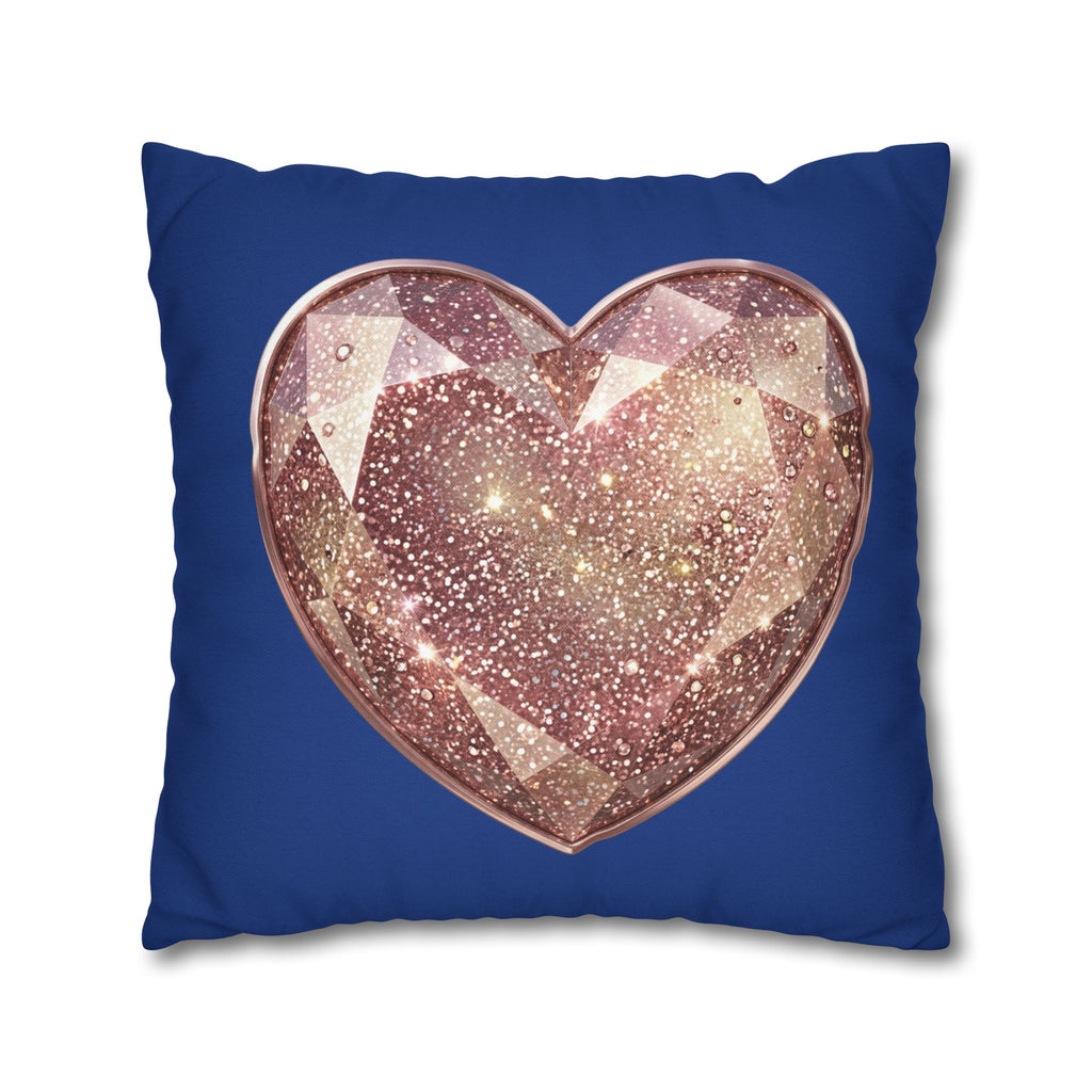 Galaxy Rose Gold Heart Pillowcase — Decorative Square Throw Pillow- Navy