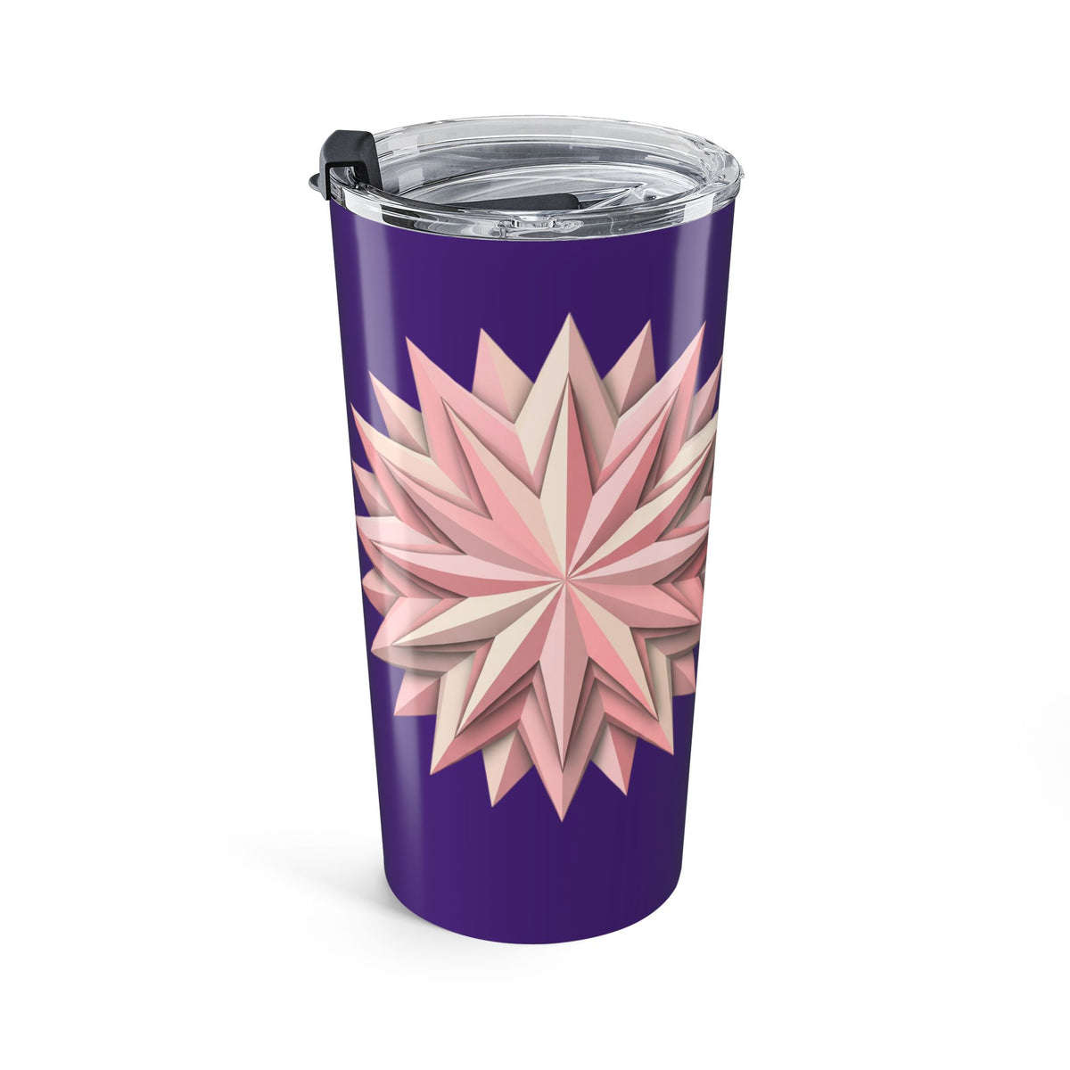 20oz Floral Geometric Tumbler — Pink Starburst on Dark Purple