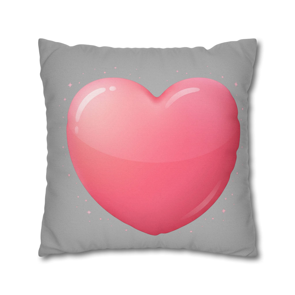 Pink Heart Grey Spun Polyester Square Pillowcase