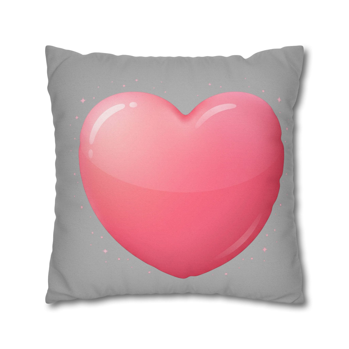 Pink Heart Grey Spun Polyester Square Pillowcase