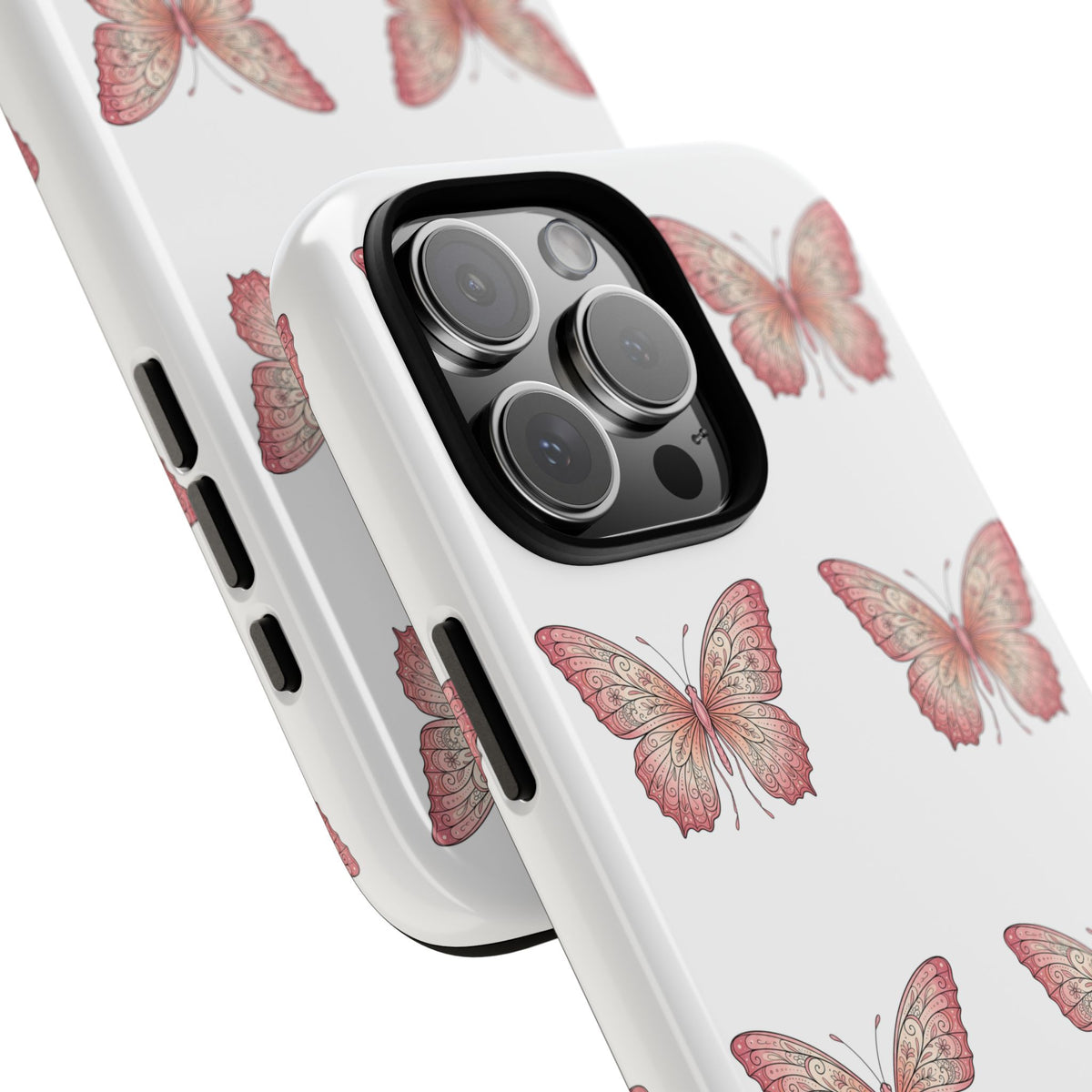 Pink Butterfly Tough Phone Case — Floral Pattern Protective Cover