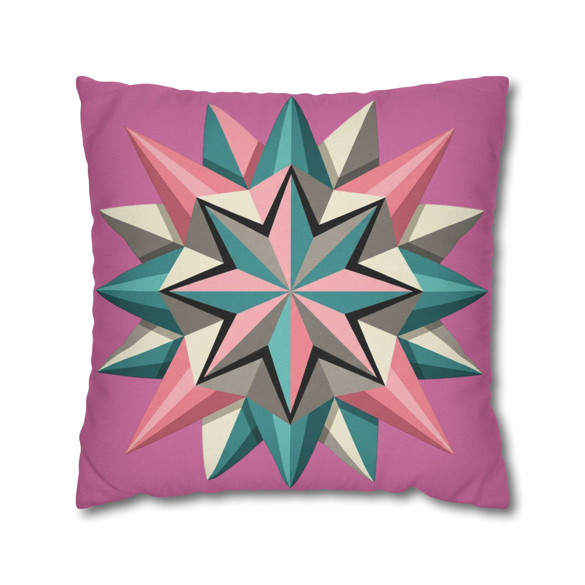 Pink Geometric Star Throw Pillowcase – Modern Kaleidoscope Accent