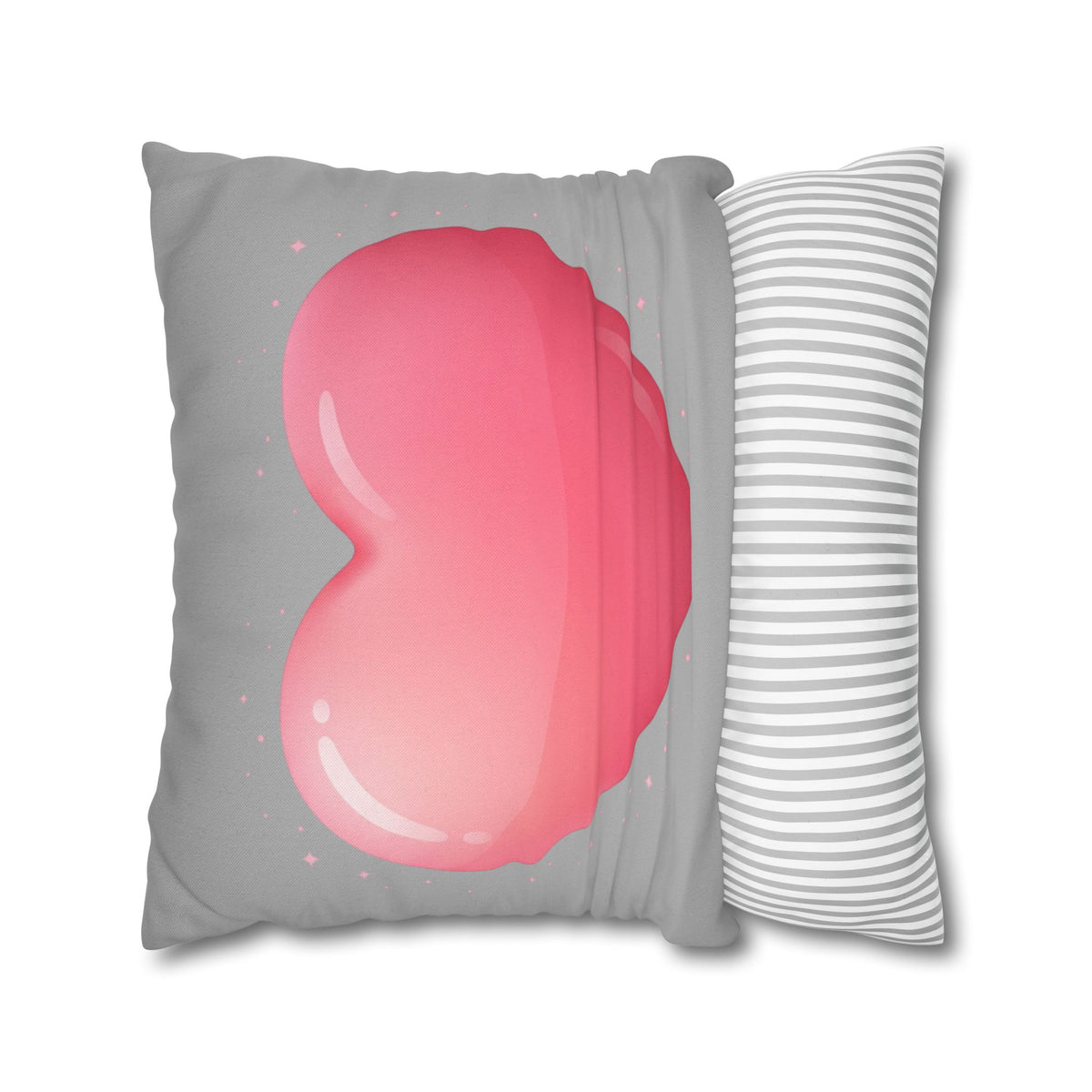 Pink Heart Grey Spun Polyester Square Pillowcase