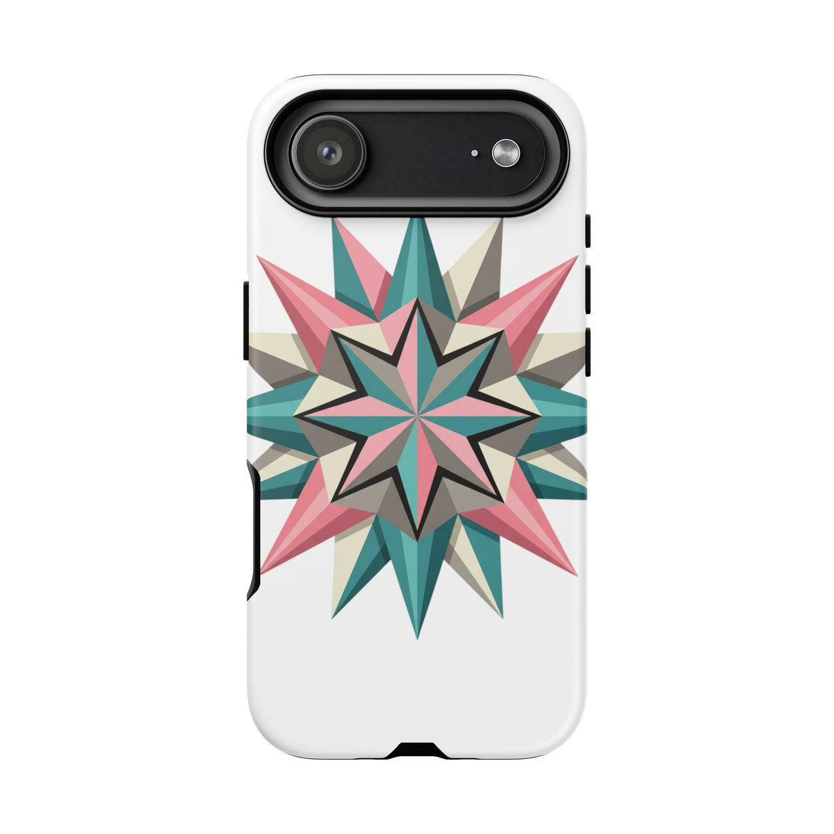 Geometric Star Tough Phone Case – Pink Teal Compass Design