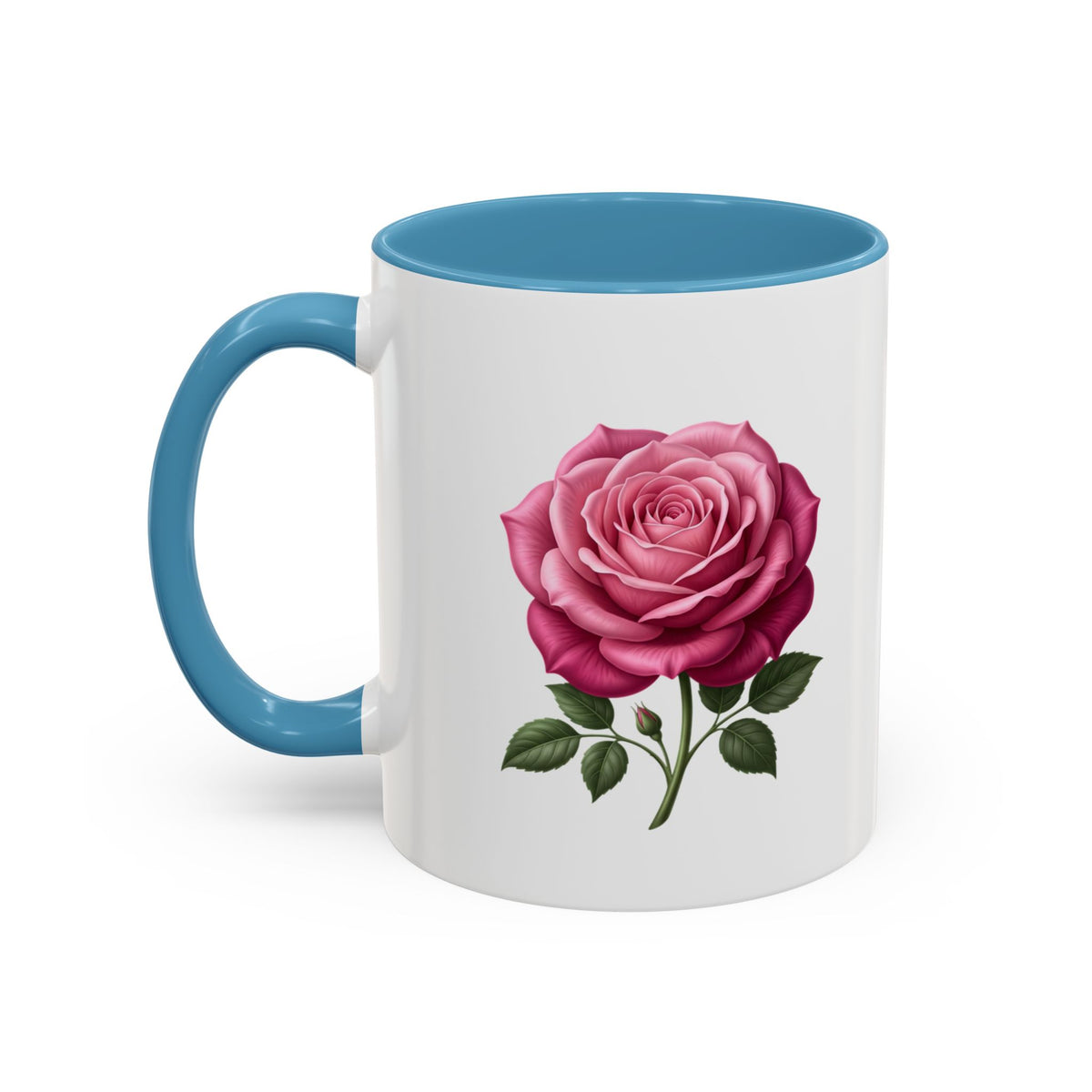 Pink Rose Accent Coffee Mug — Floral Tea & Coffee Cup (11/15 oz)