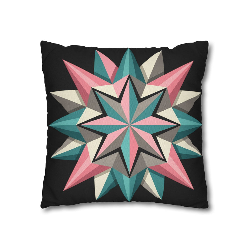 Geometric Starburst Throw Pillowcase — Teal & Pink Modern Decorative Cushion Cover