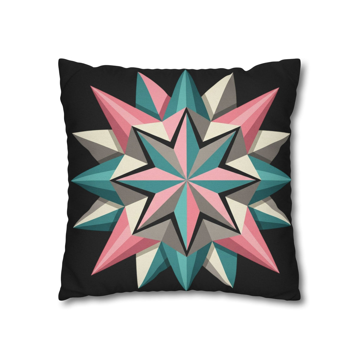 Geometric Starburst Throw Pillowcase — Teal & Pink Modern Decorative Cushion Cover