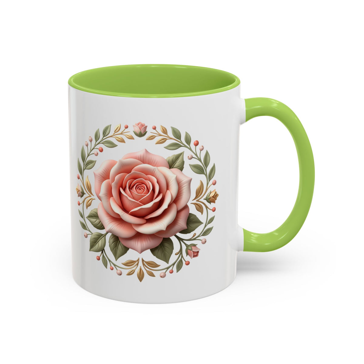 Rose Wreath Accent Coffee Mug — Floral 11/15oz Tea & Coffee Cup