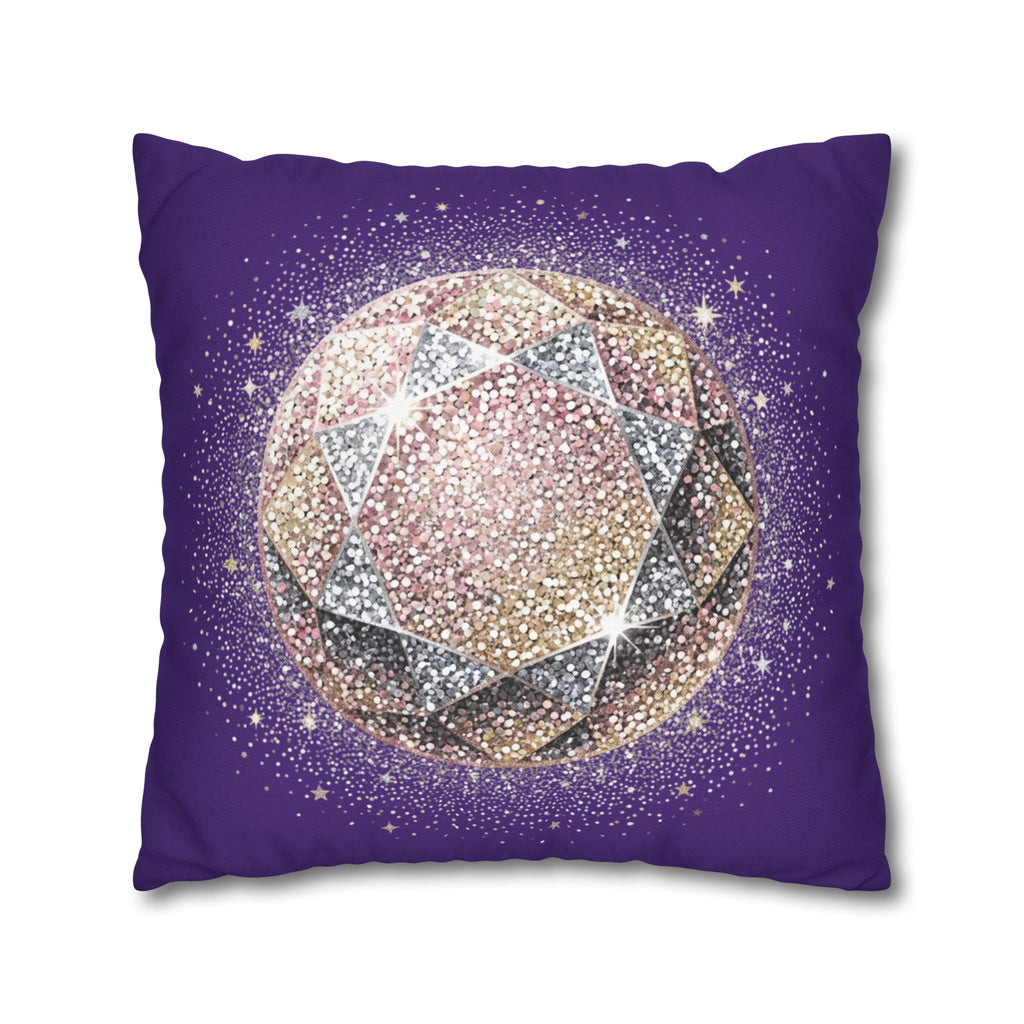 Glittery Dark Purple Spun Polyester Square Pillowcase