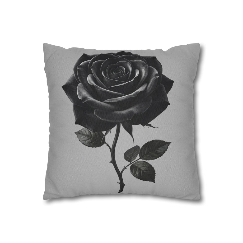 Black Rose Grey Spun Polyester Square Pillowcase