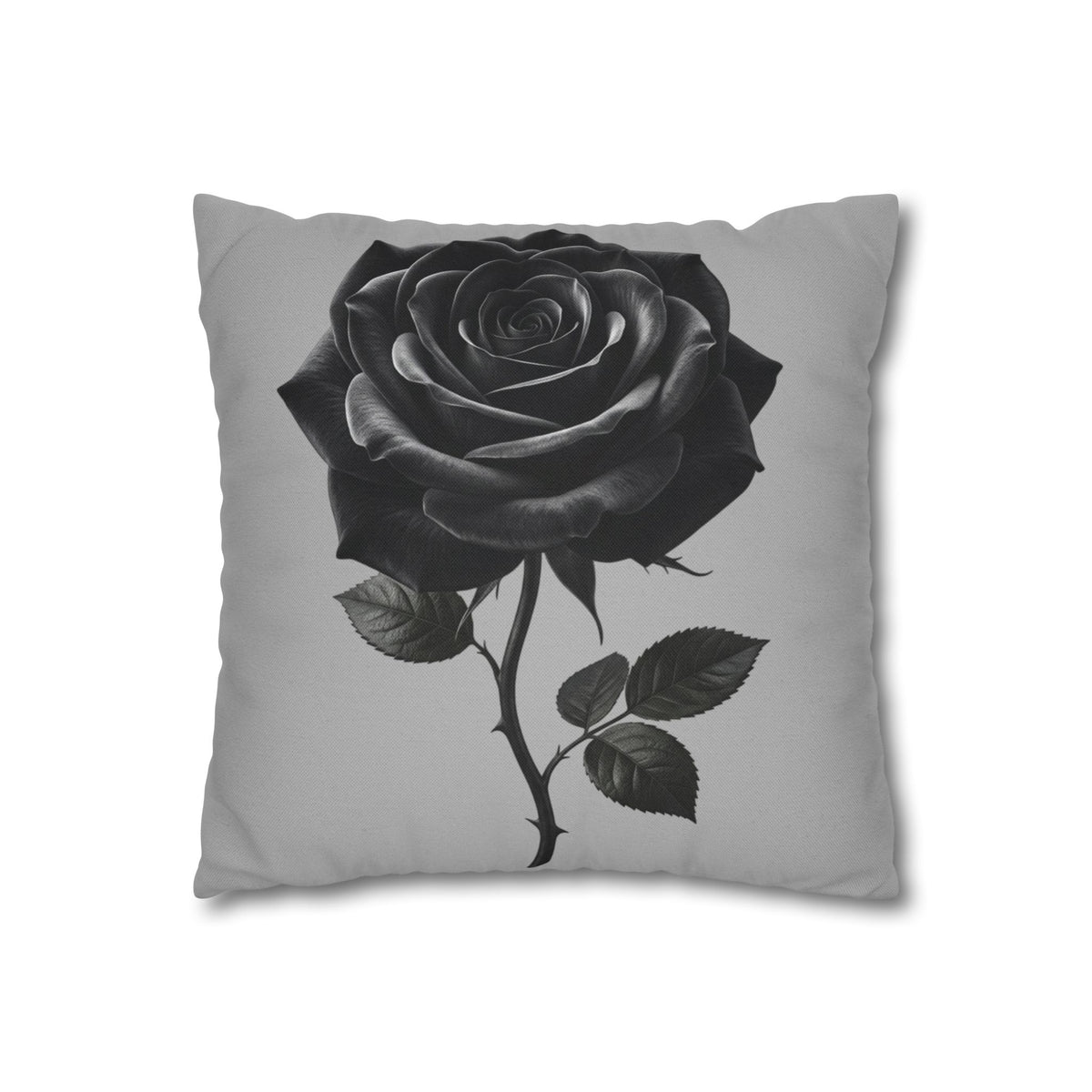 Black Rose Grey Spun Polyester Square Pillowcase