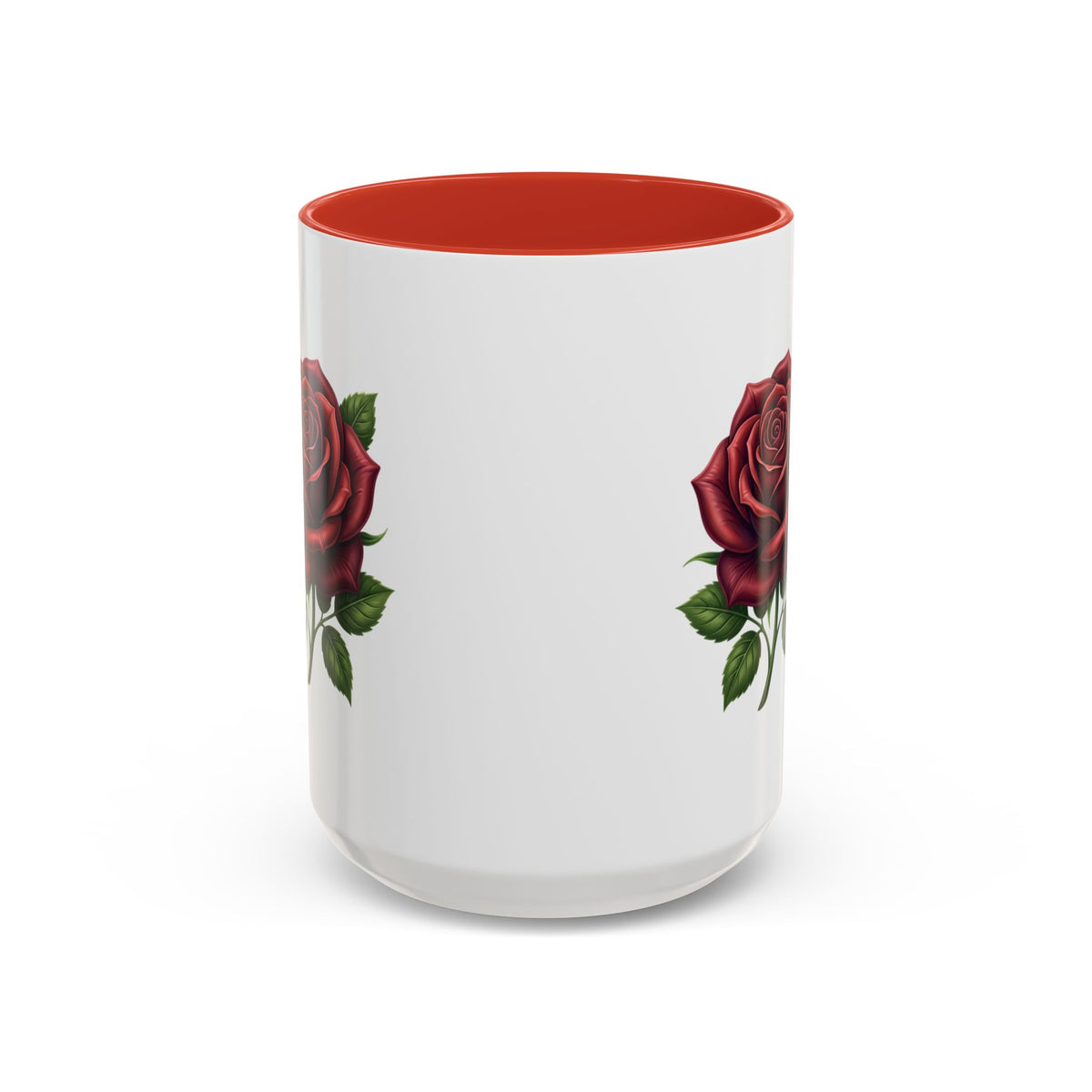 Red Rose Accent Coffee Mug — Floral Ceramic Coffee Cup (11/15oz)