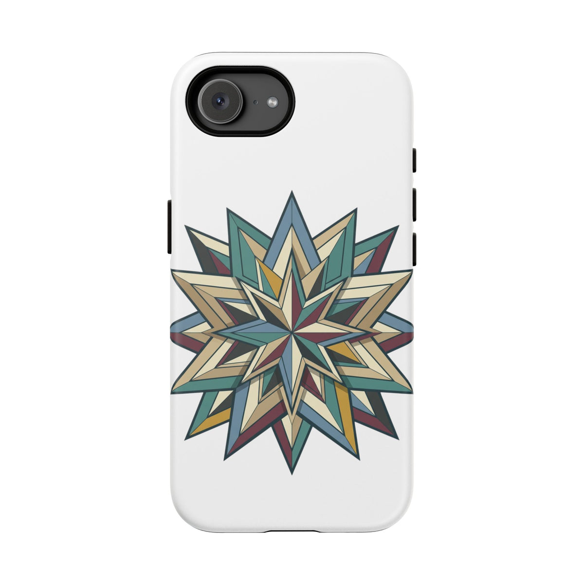 Geometric Star Phone Case — Teal & Earthtone Mandala Design