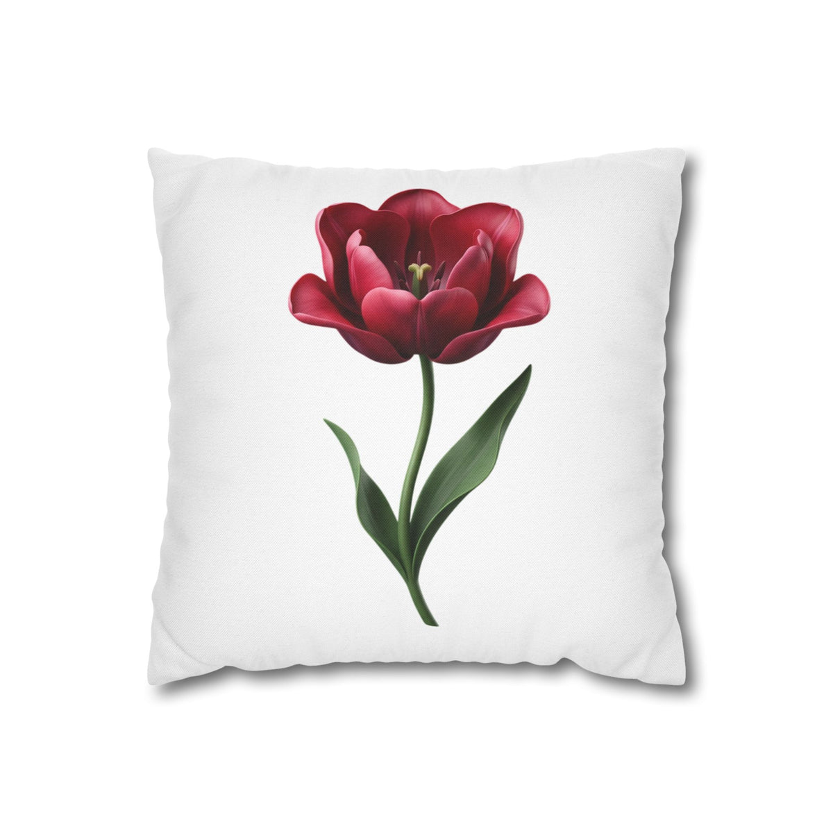 Red Tulip Floral Pillowcase — Botanical Square Throw Pillow Cover