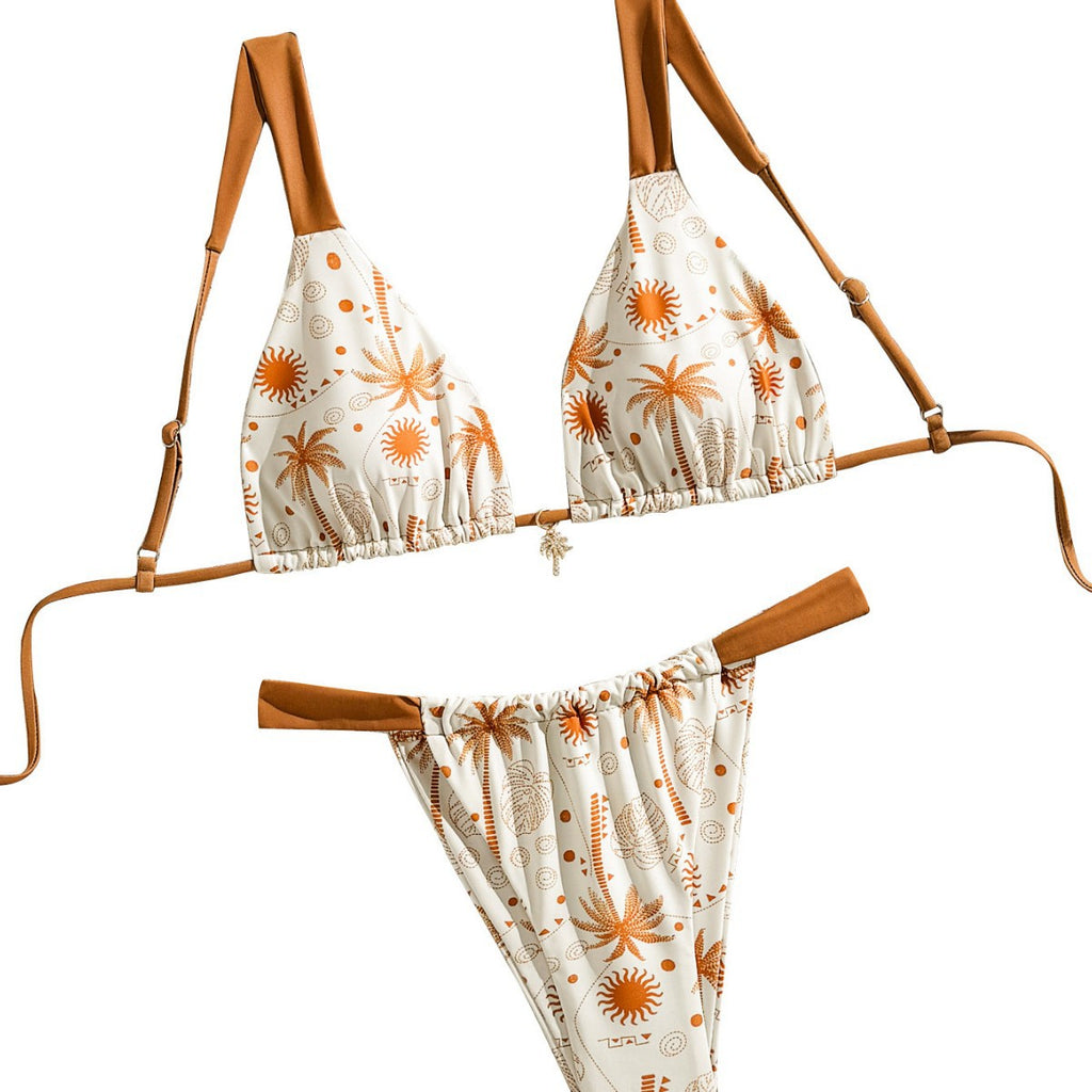 Ladies' Holiday Tropical Print Bikini Set with Triangular Cups,