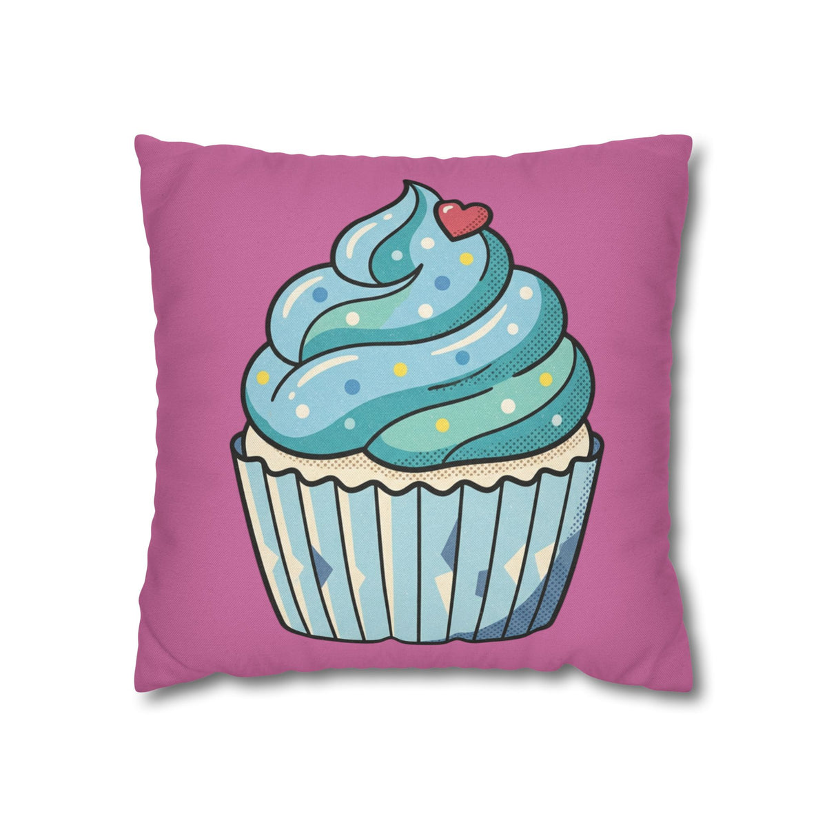 Cupcake Pillowcase — Cute Blue Frosting Decorative Throw Pillow- Light Pink