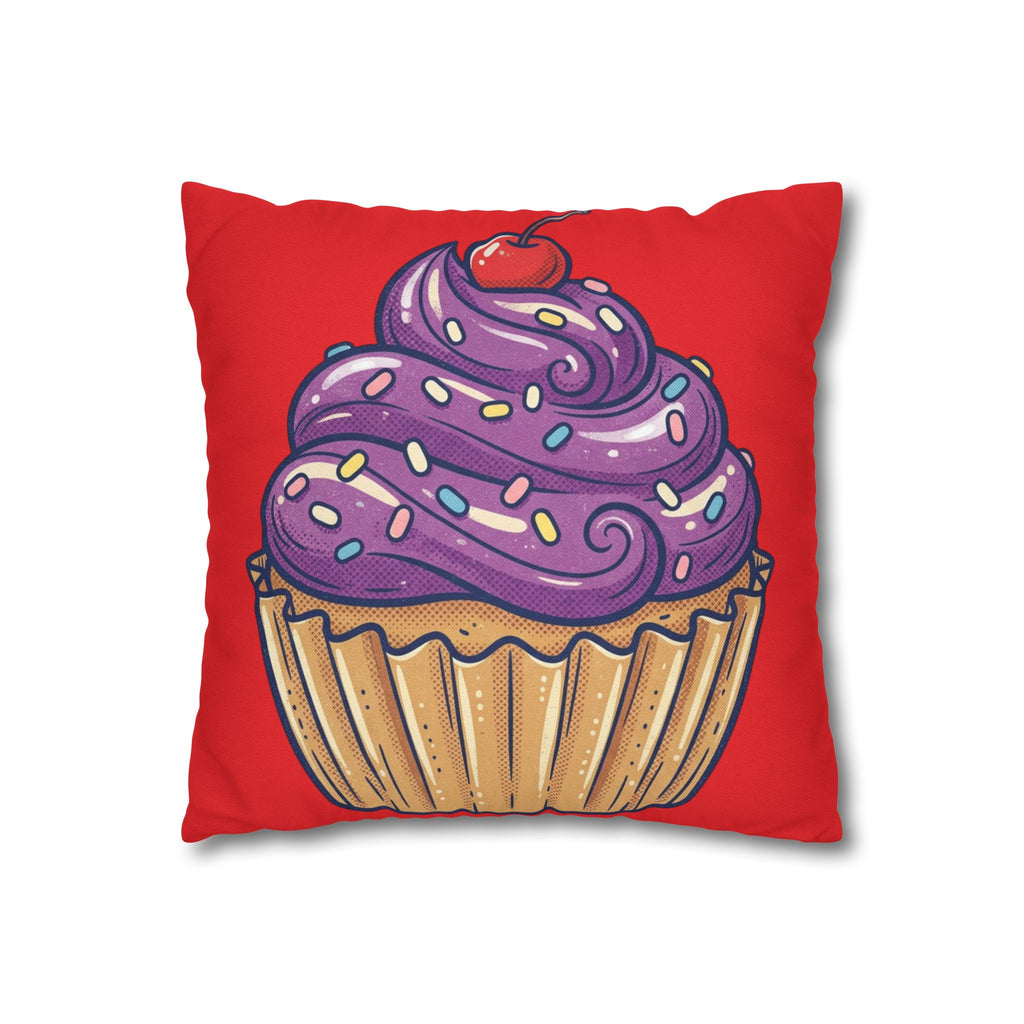 Cupcake Art Pillowcase — Purple Frosting Dessert Throw Pillow Cover- Red