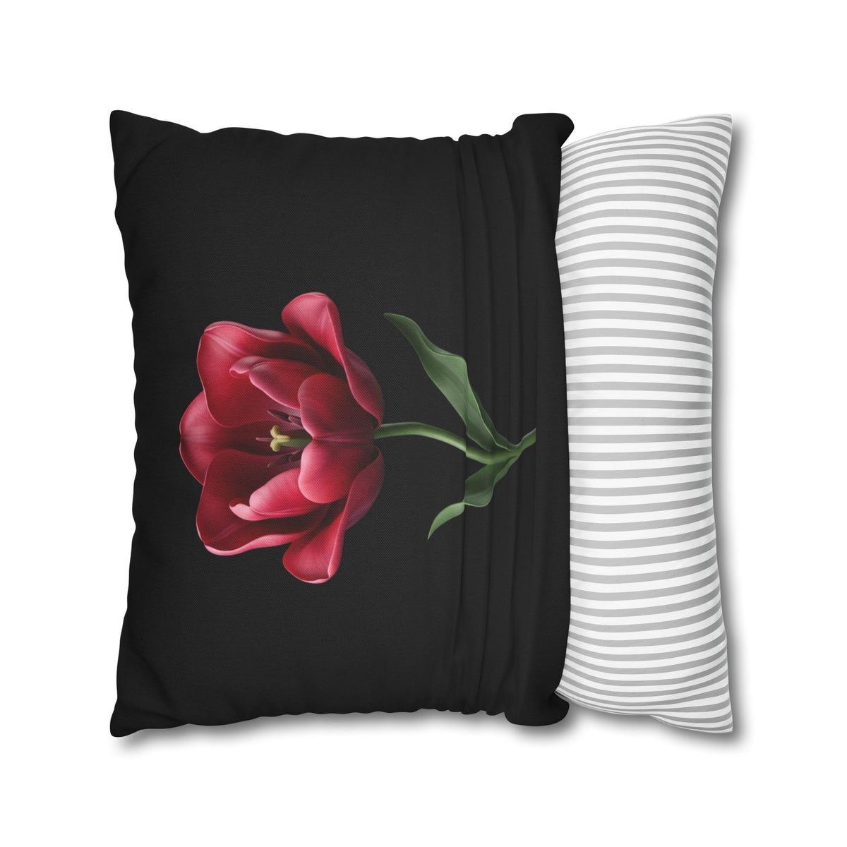 Red Tulip Botanical Throw Pillowcase — Floral Square Cushion Cover