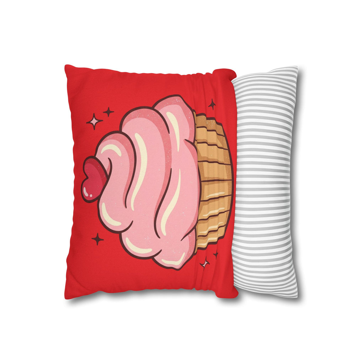Pink Cupcake Spun Polyester Square Pillowcase- Red