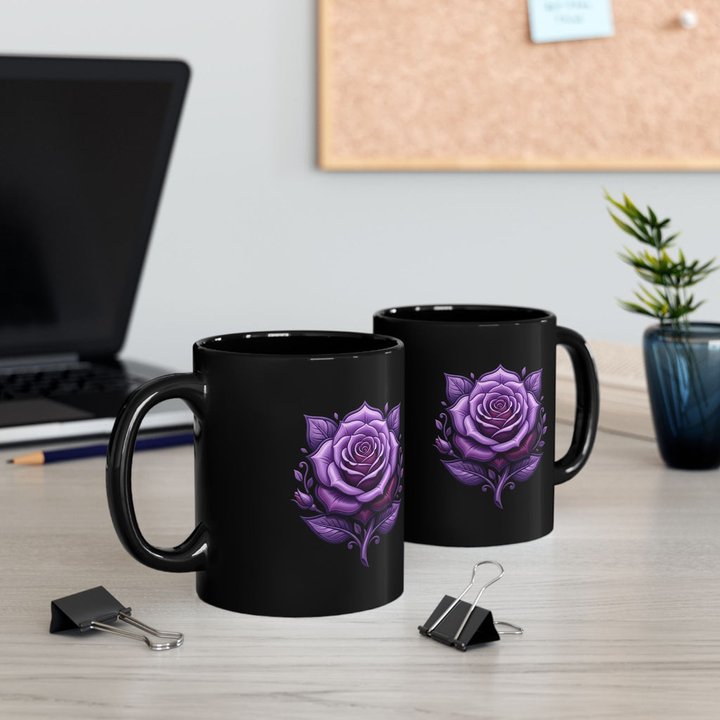 Purple Rose Black Mug — Gothic Floral Coffee Cup (11oz & 15oz)