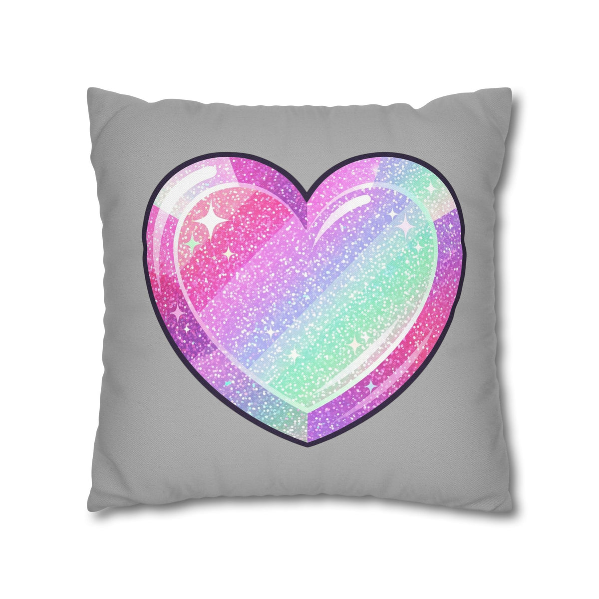 Pastel Glitter Heart Pillowcase Spun Polyester Square Pillowcase- Light Grey