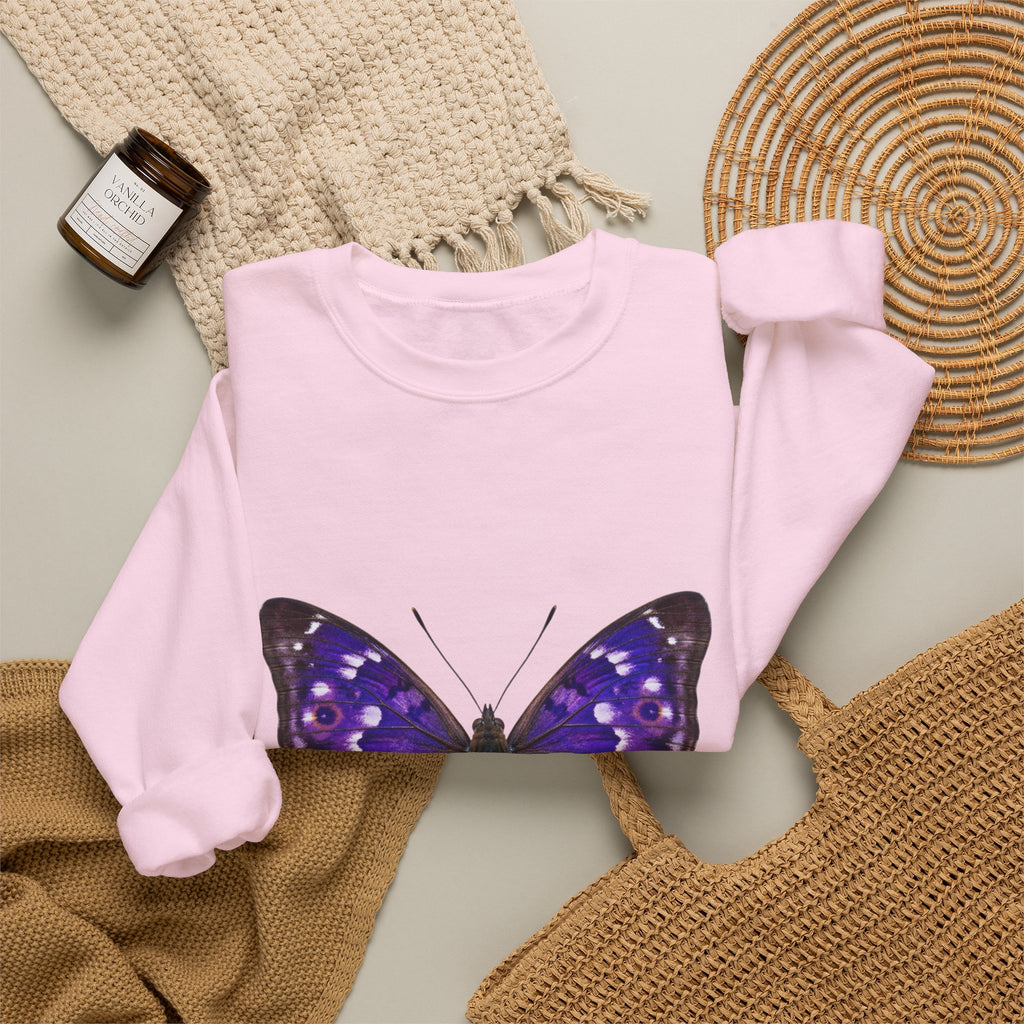 Purple Butterfly Crewneck Sweatshirt — Vibrant Nature Graphic Pullover