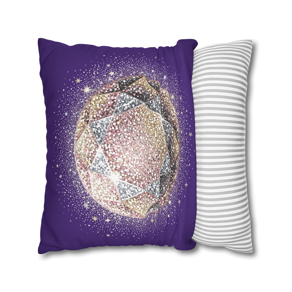 Glittery Dark Purple Spun Polyester Square Pillowcase