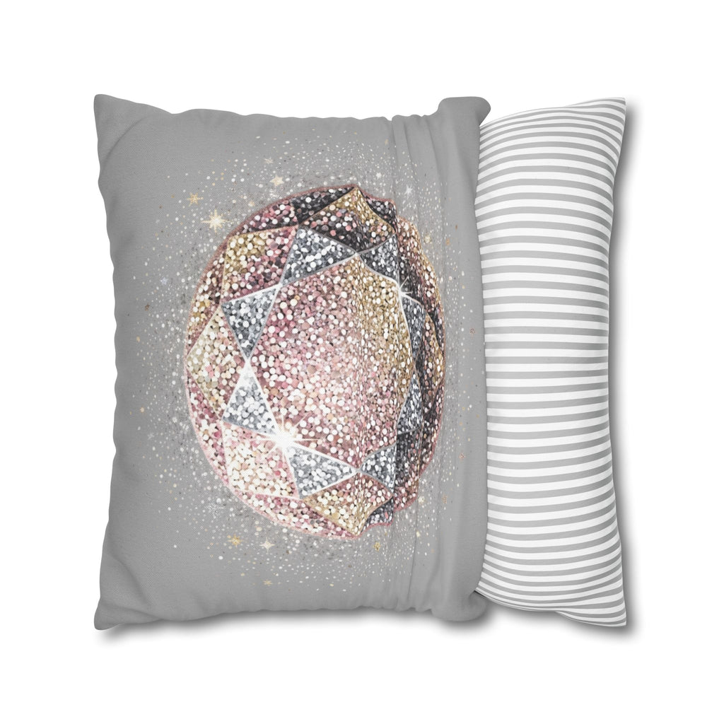 Glittery Light Grey Spun Polyester Square Pillowcase
