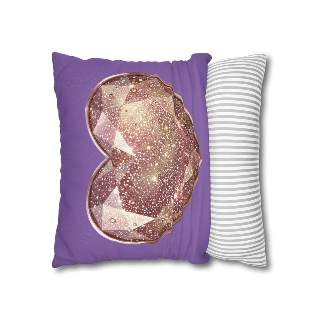 Glitter Gem Heart Pillowcase — Purple Decorative Throw Pillow Cover- Light Purple
