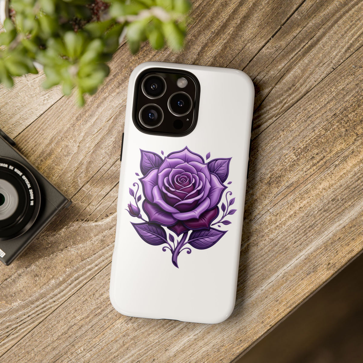 Purple Rose Tough Phone Case — Floral Protective Phone Cover