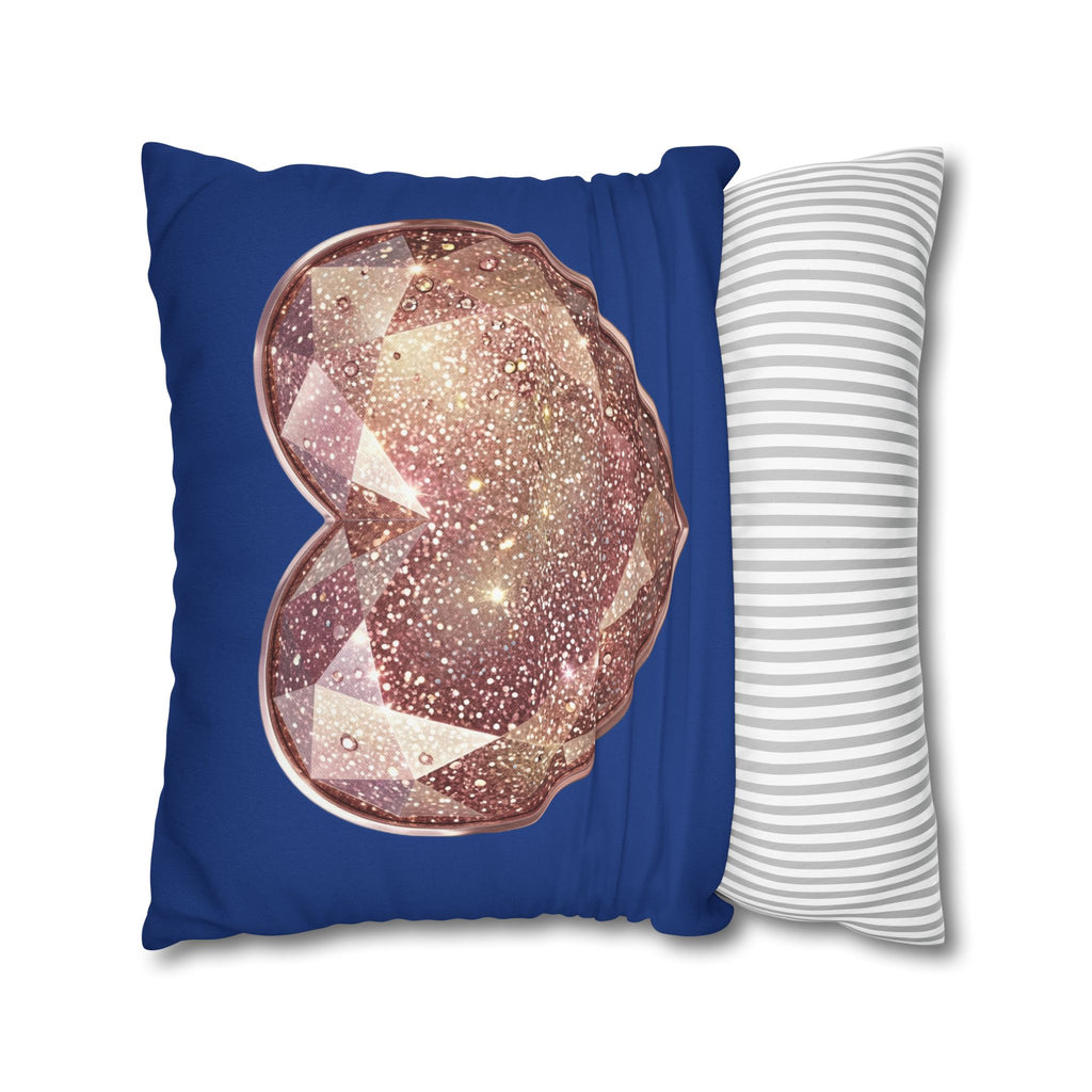 Galaxy Rose Gold Heart Pillowcase — Decorative Square Throw Pillow- Navy