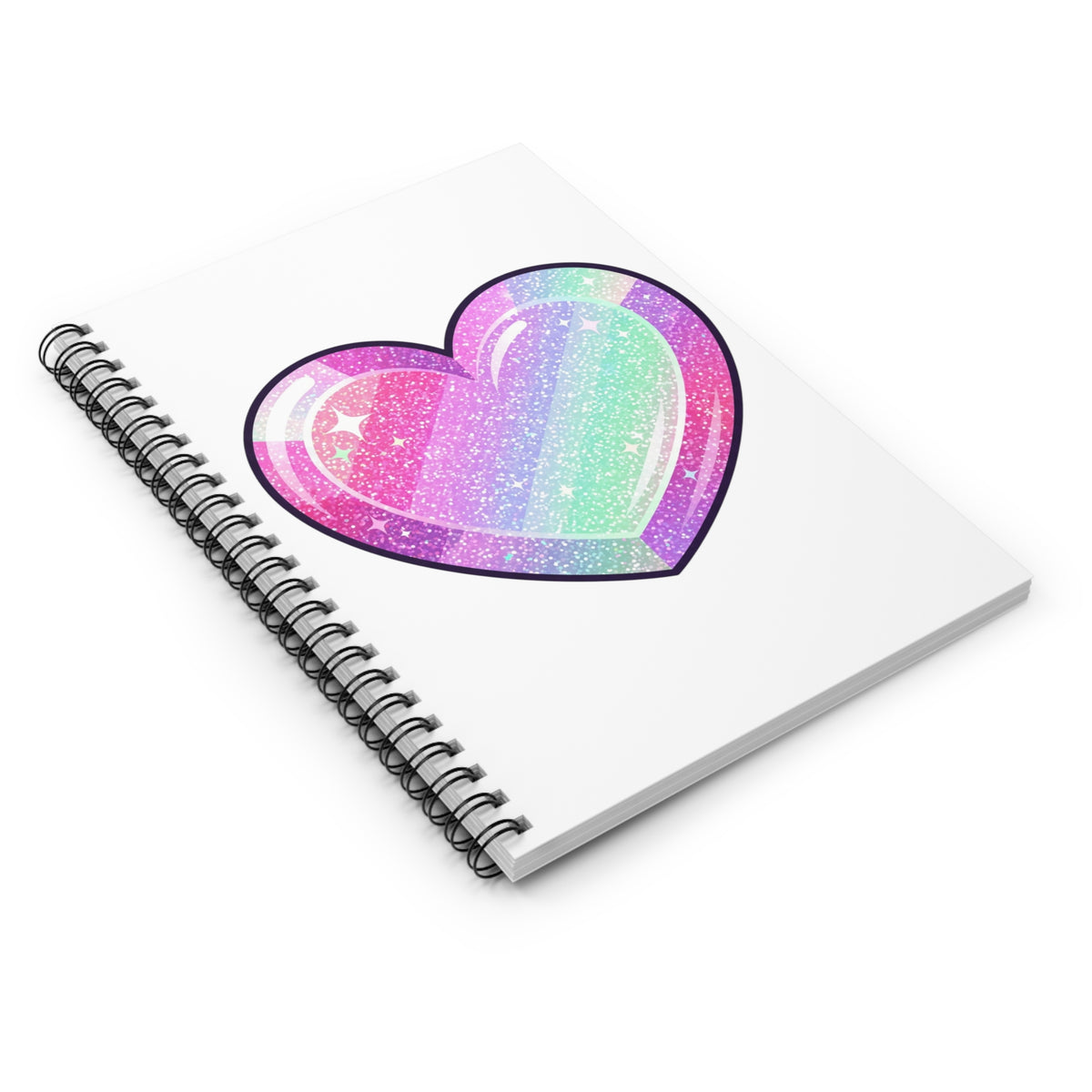 Pastel Glitter Heart Spiral Notebook — Cute Rainbow Journal for Kids & Teens- White