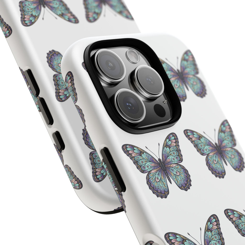 Butterfly Pattern Tough Phone Case — Vintage Teal Floral Protective Cover