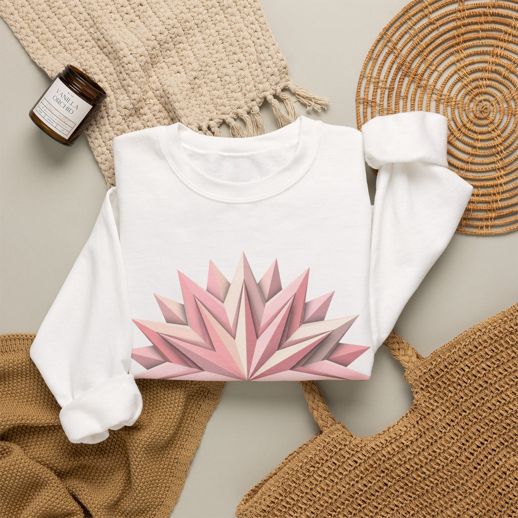 Starburst Polygon Crewneck Sweatshirt — Pink Geometric Floral Graphic